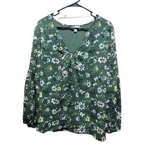 Long sleeve green floral shirt